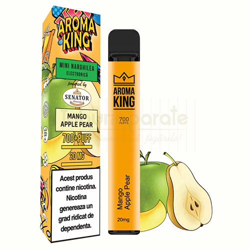 Tigara de unica folosinta (mini narghilea) cu 20 mg nicotina, 700 pufuri si aroma de mere si pere AK by Senator Mango Apple Pear